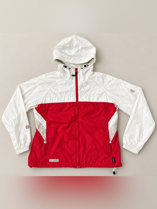 Columbia Other - Columbia Vintage Packable Windbreaker Jacket Red White Cream Hooded Full Zip
